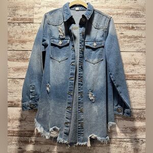 Distressed Denim Jacket S